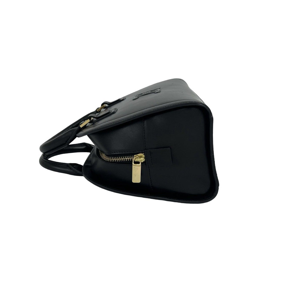 Celine Triomphe Logo Embossed Leather Mini Boston Bag Tote Black — view 5