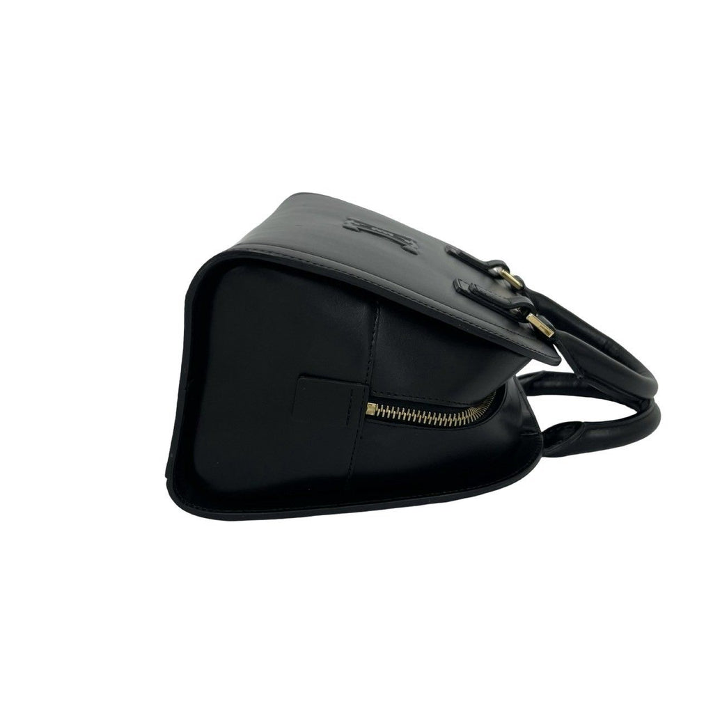 Celine Triomphe Logo Embossed Leather Mini Boston Bag Tote Black — view 6