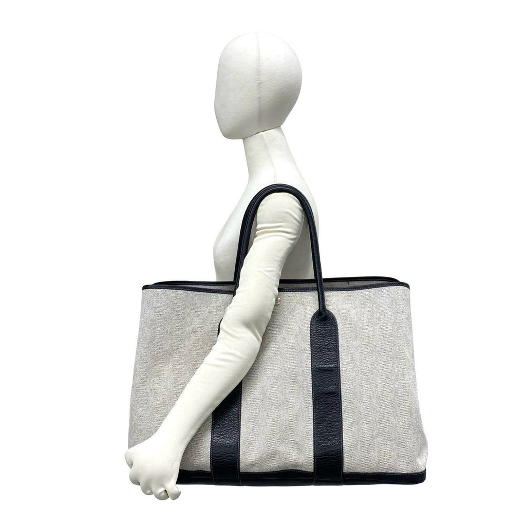 Hermes Garden Party GM Toile H Negonda Leather Handbag Gray Black — view 2