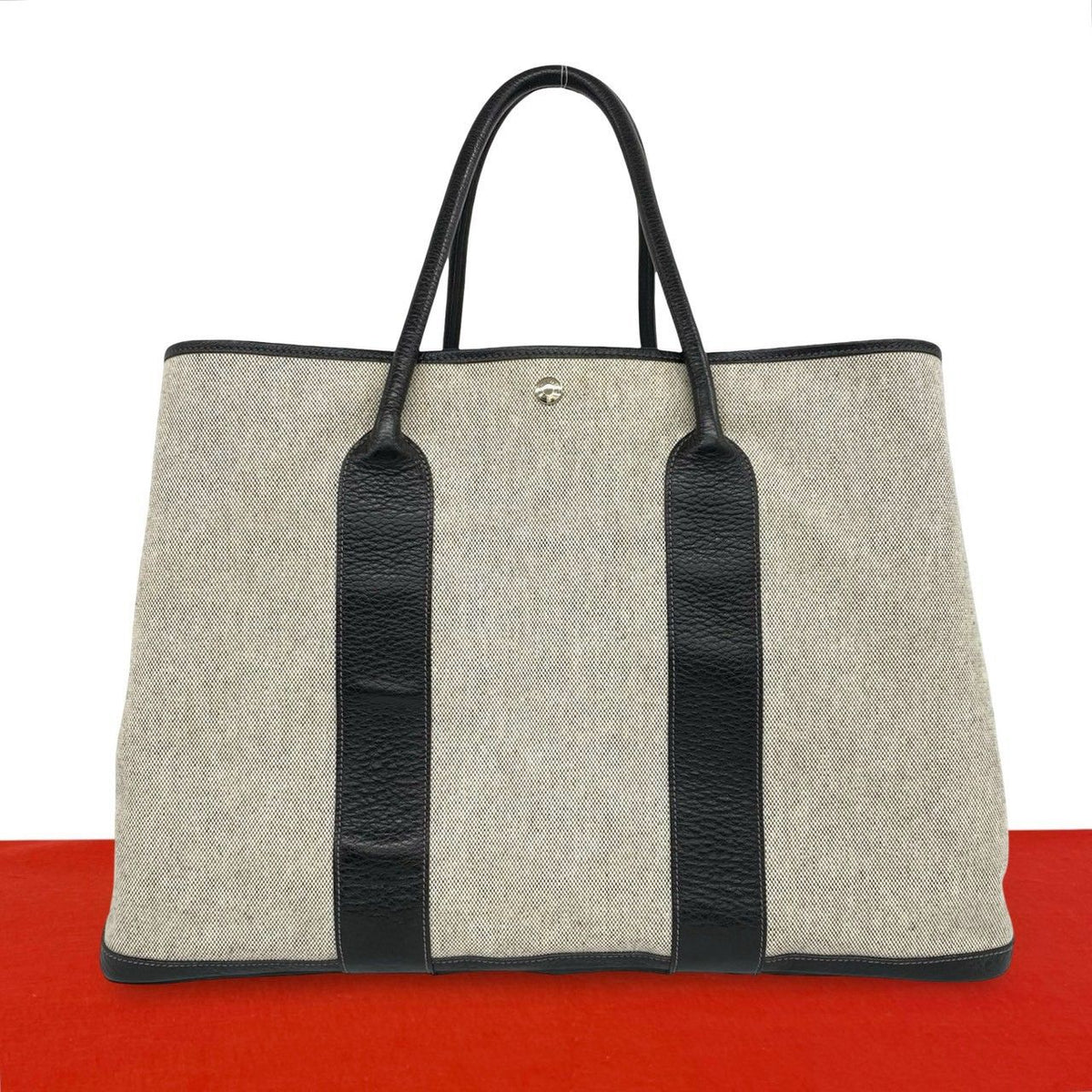 Hermes Garden Party GM Toile H Negonda Leather Handbag Gray Black