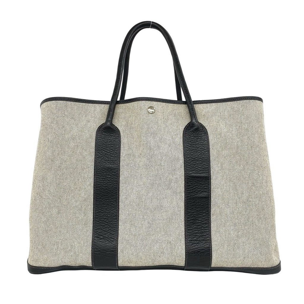 Hermes Garden Party GM Toile H Negonda Leather Handbag Gray Black — view 3