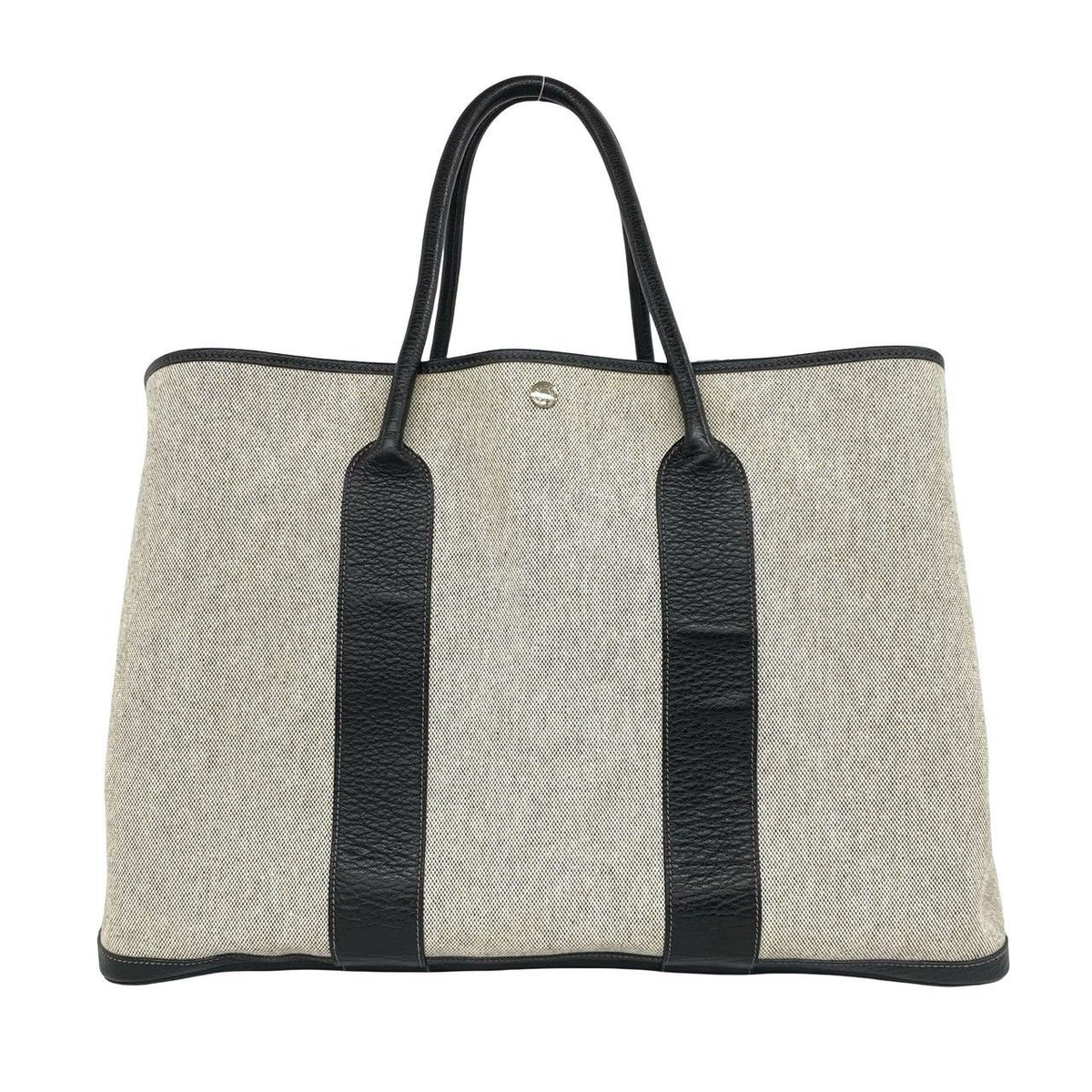 Hermes Garden Party GM Toile H Negonda Leather Handbag Gray Black — view 3