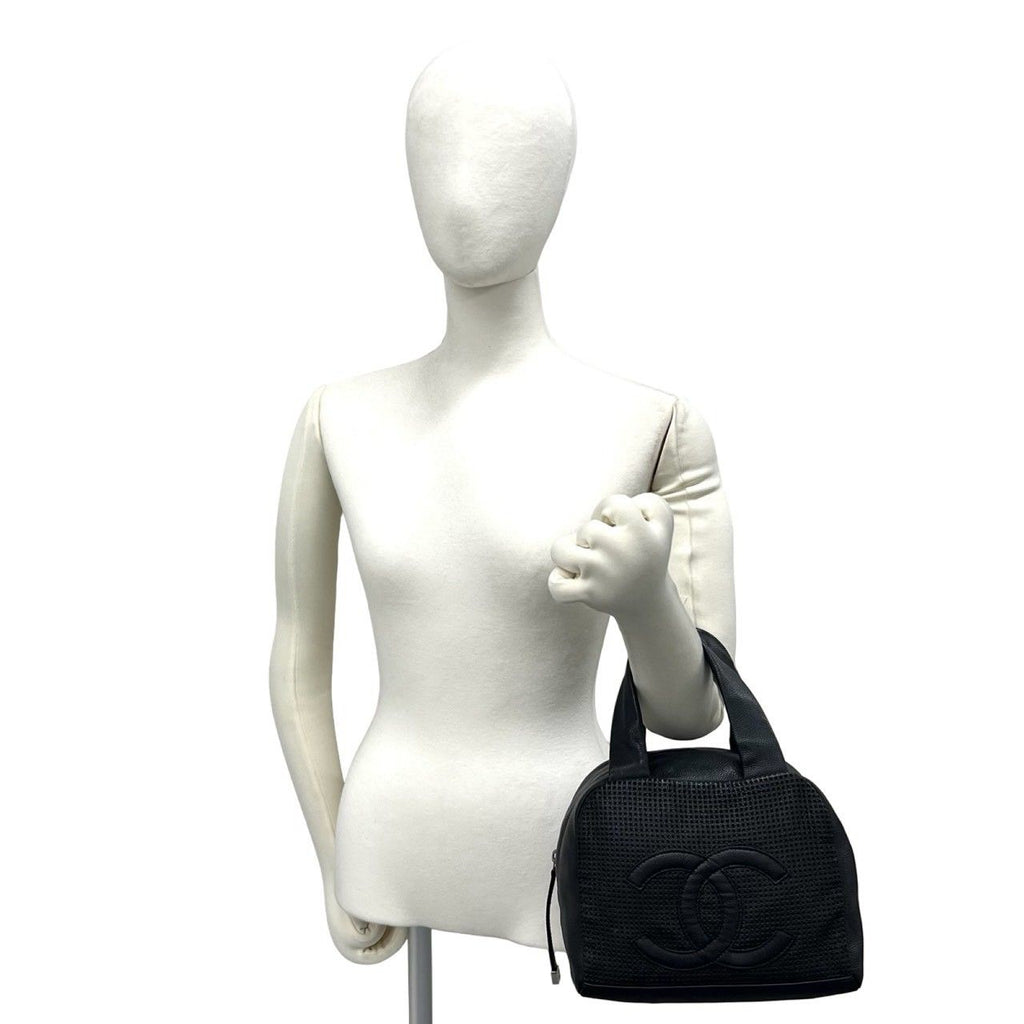 Chanel CC Logo Leather Mini Boston Bag Tote Black — view 2