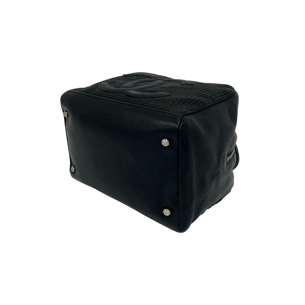 Chanel CC Logo Leather Mini Boston Bag Tote Black — view 8