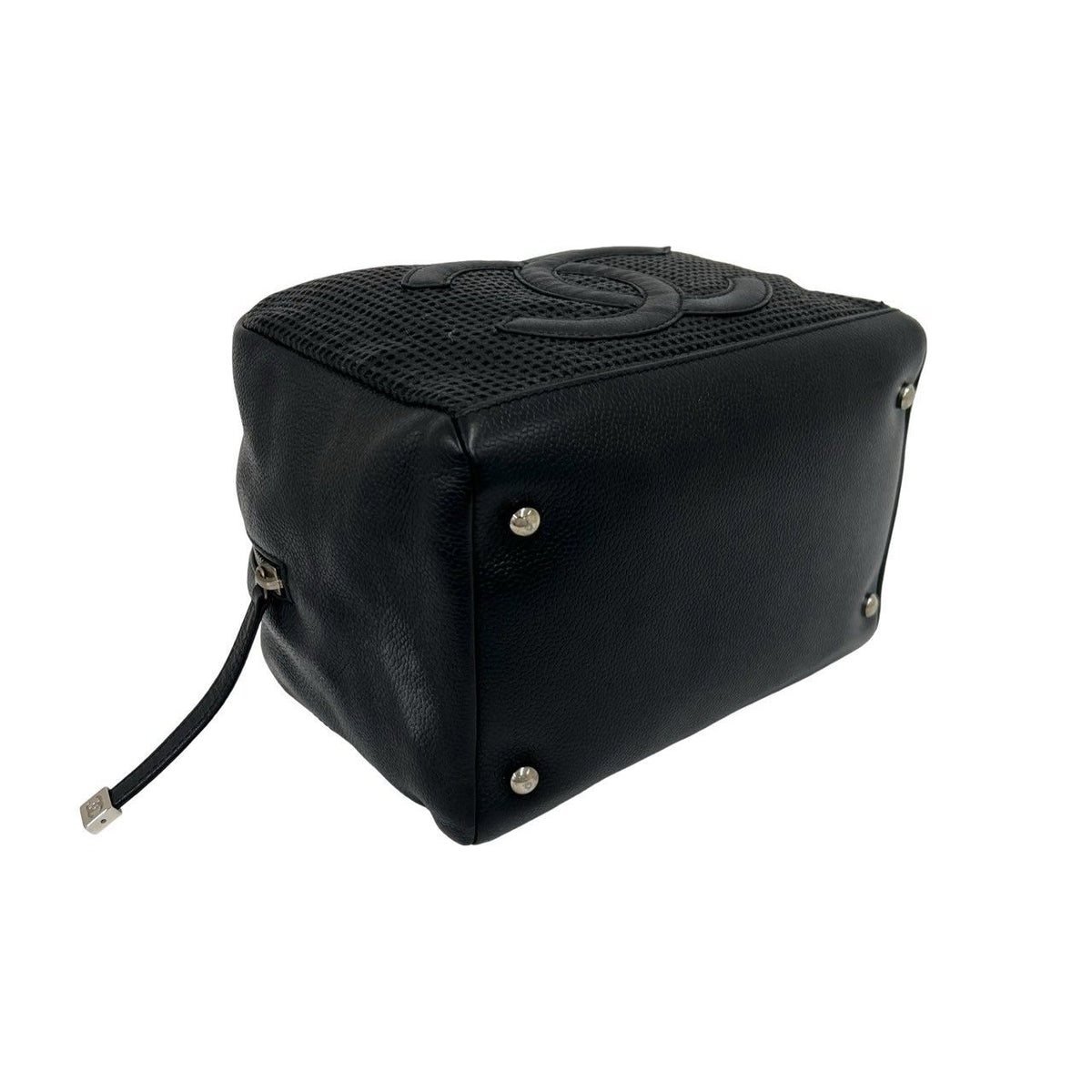Chanel CC Logo Leather Mini Boston Bag Tote Black — view 7