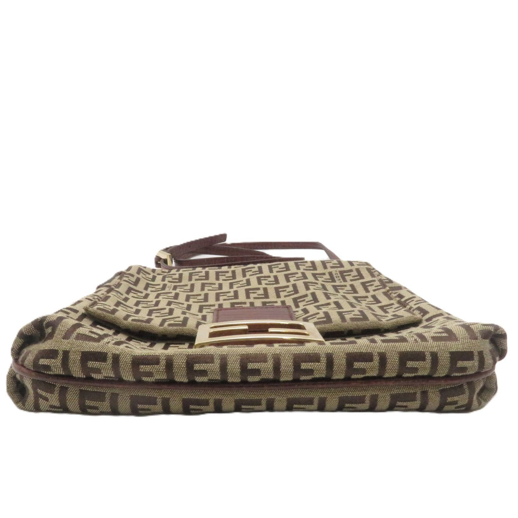 Fendi Zucchino Shoulder Bag Beige Brown Canvas — view 4
