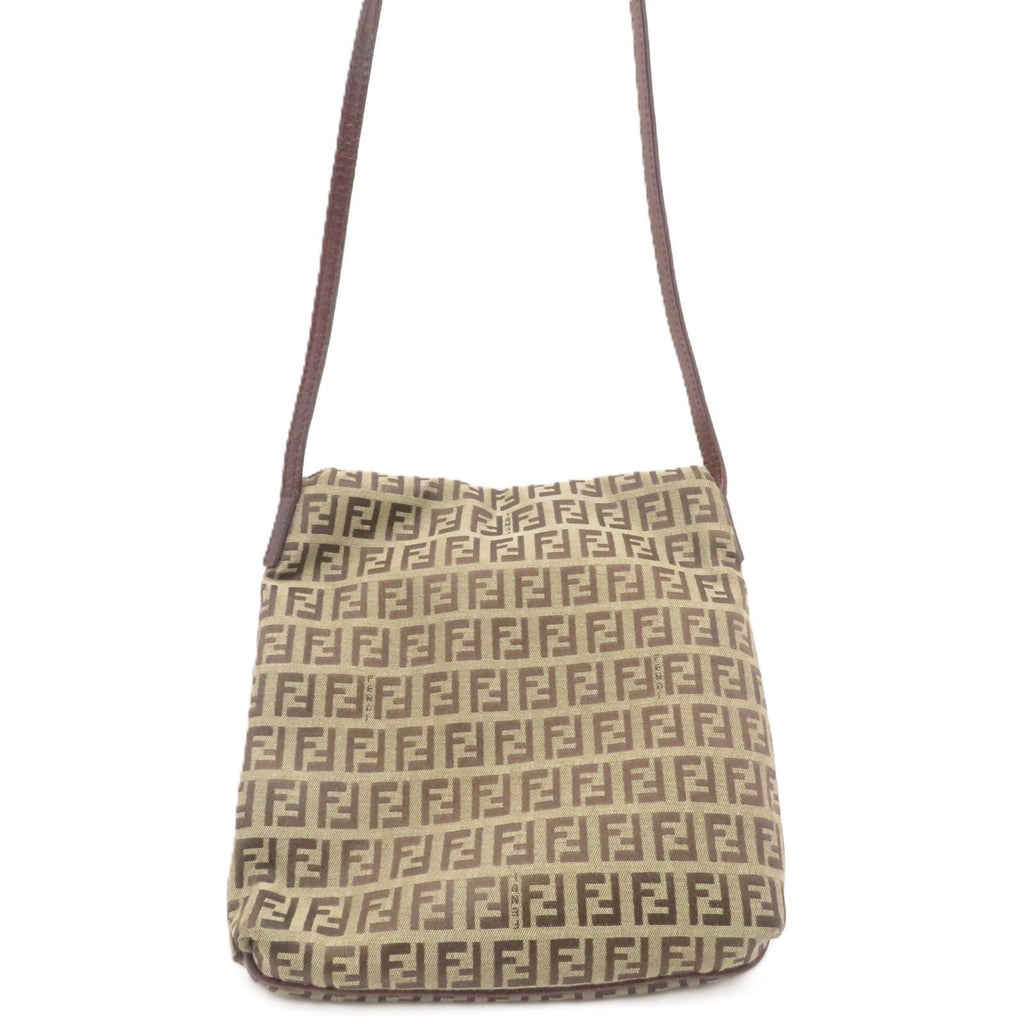 Fendi Zucchino Shoulder Bag Beige Brown Canvas — view 2