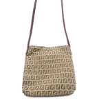 Fendi Zucchino Shoulder Bag Beige Brown Canvas — view 2