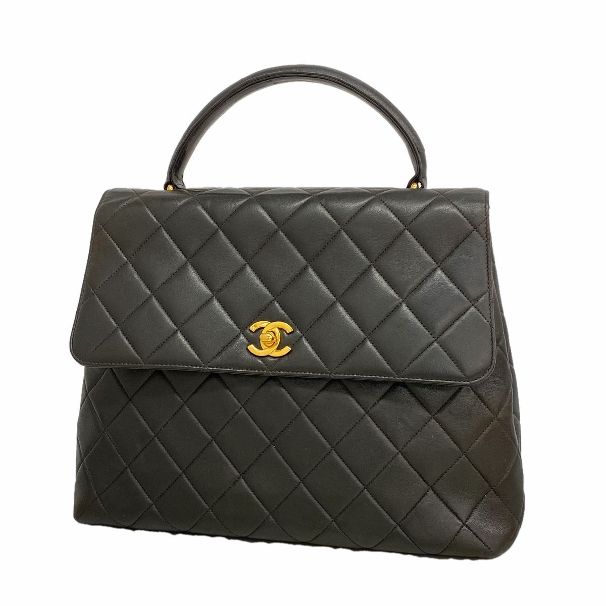 Chanel Handbag Quilted Lambskin Black Gold