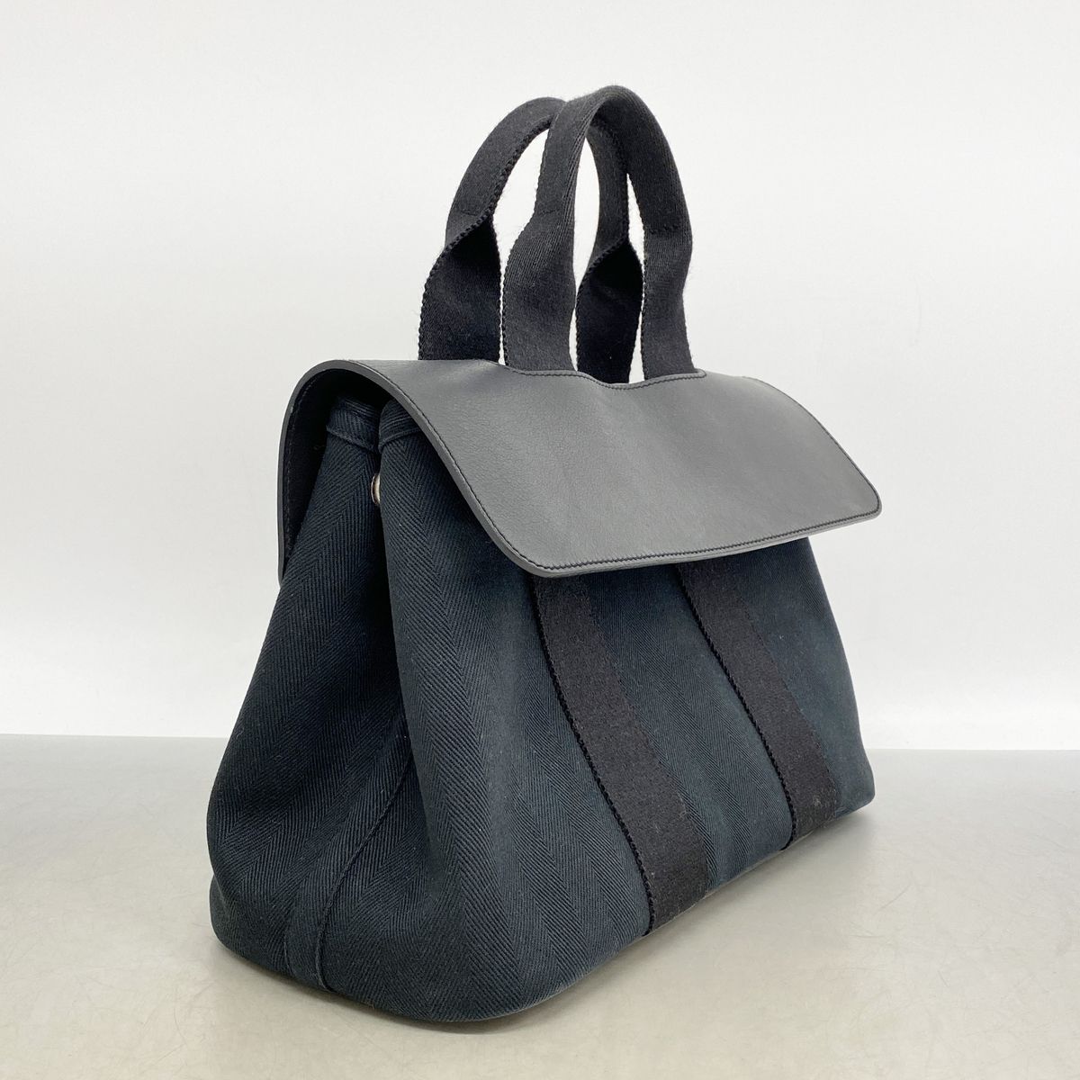 Hermes Tote Bag Valparaiso PM Toile Chevron Black Silver — view 2