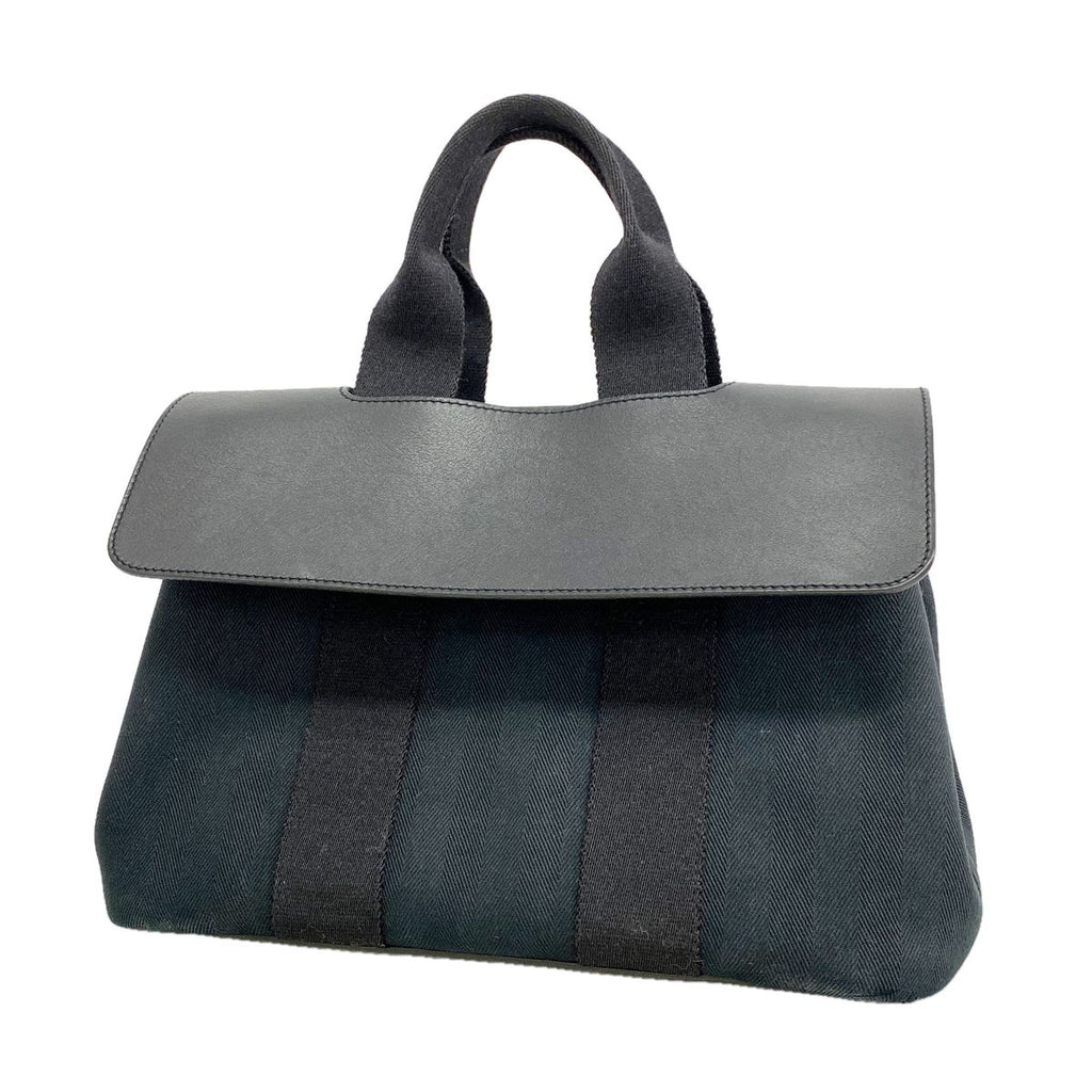 Hermes Tote Bag Valparaiso PM Toile Chevron Black Silver
