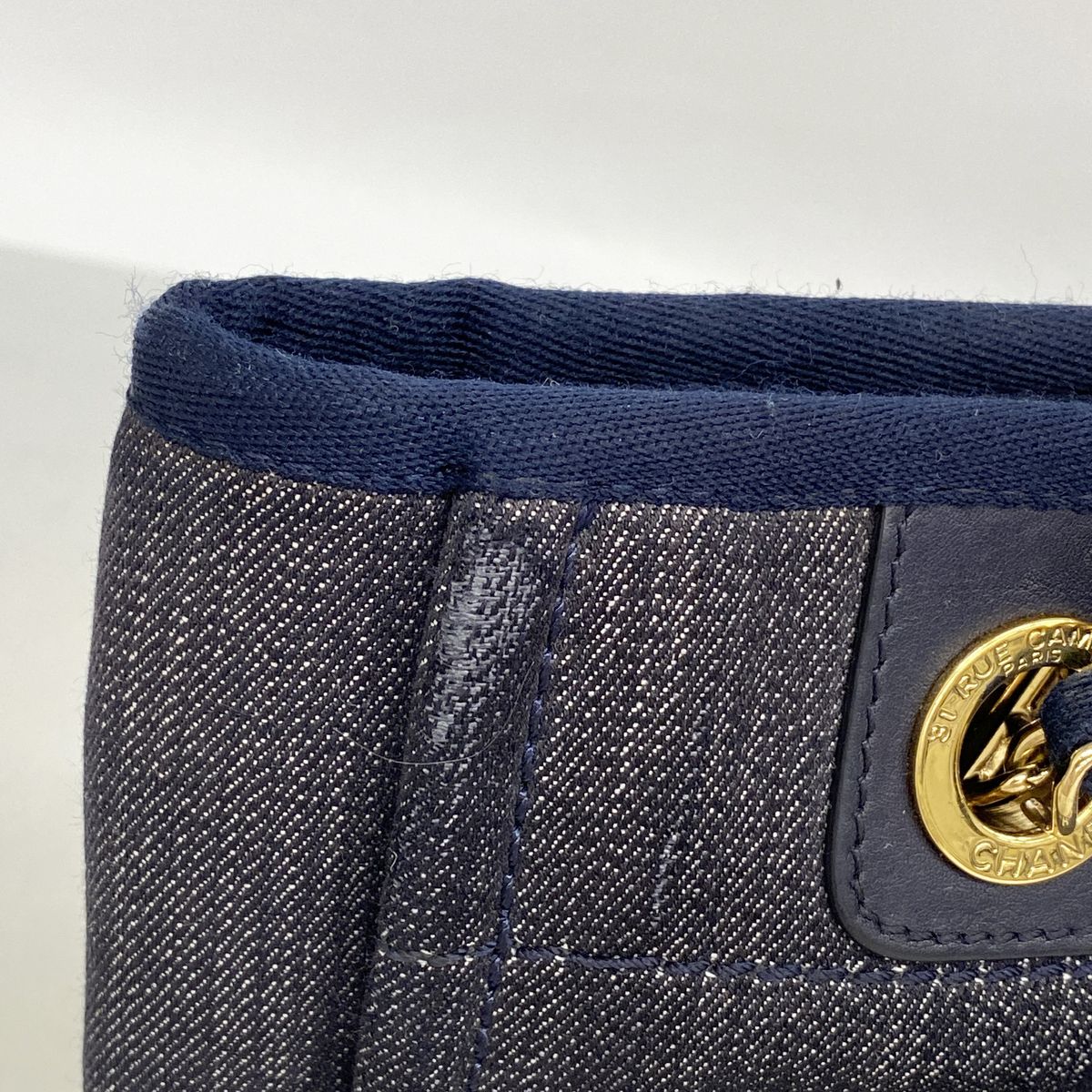 Chanel Chain Tote Bag Deauville Denim Navy Gold — view 7