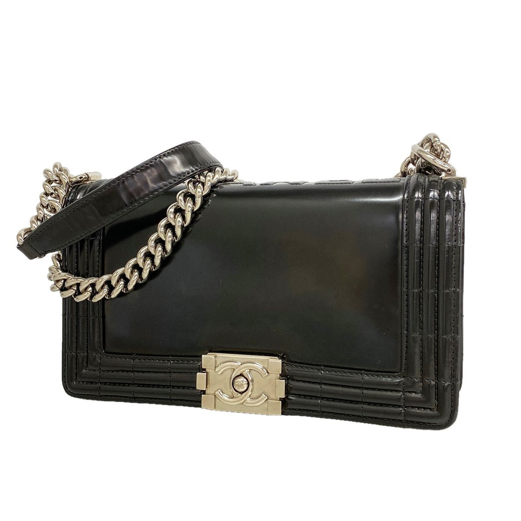 Chanel Shoulder Bag Boy Leather Black Silver