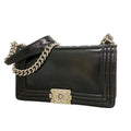 Chanel Shoulder Bag Boy Leather Black Silver