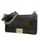 Chanel Shoulder Bag Boy Leather Black Silver