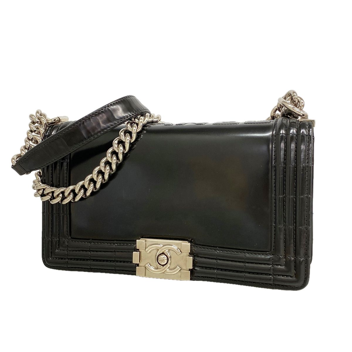 Chanel Shoulder Bag Boy Leather Black Silver