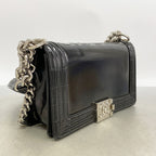 Chanel Shoulder Bag Boy Leather Black Silver — view 2