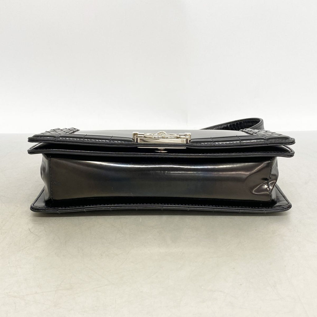 Chanel Shoulder Bag Boy Leather Black Silver — view 3