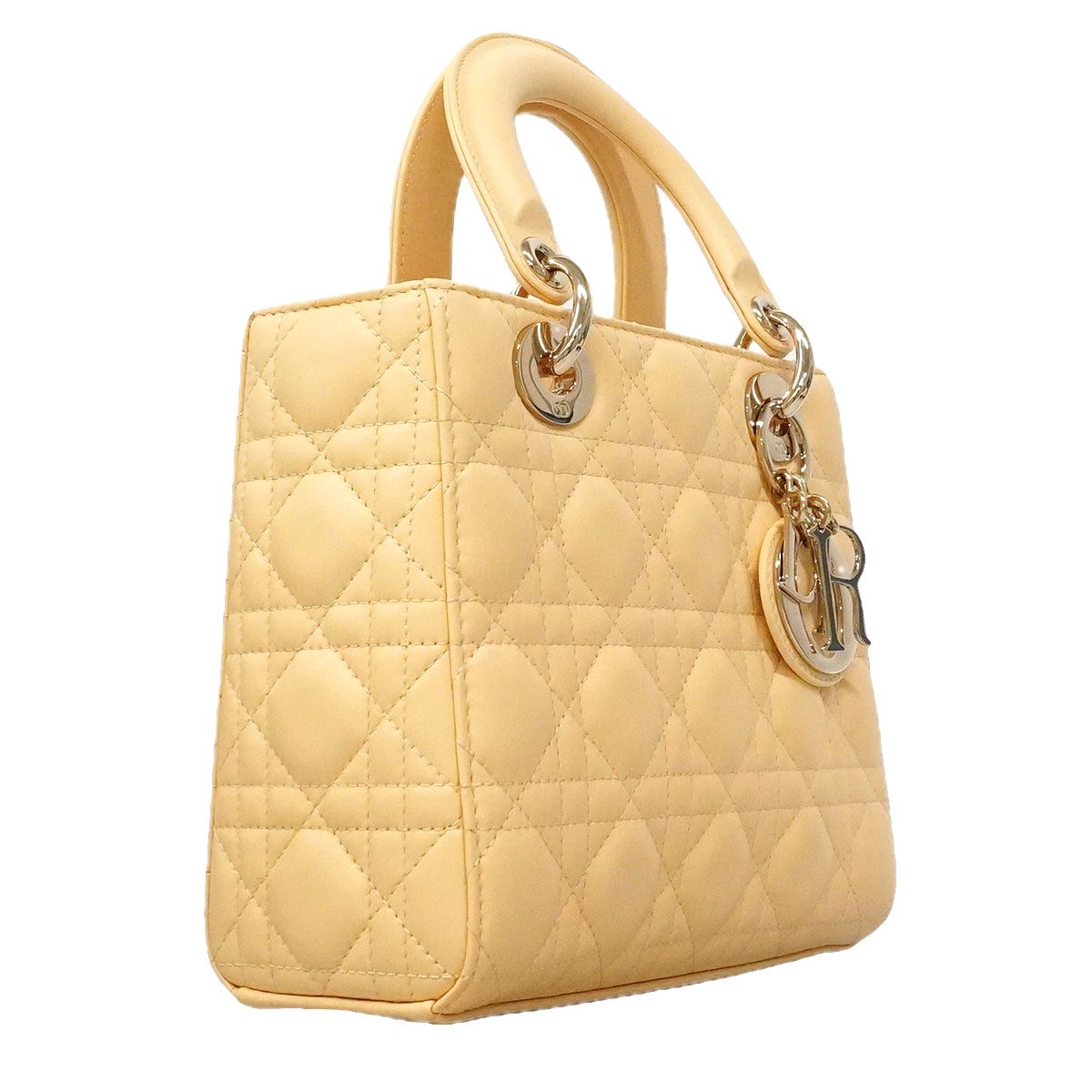 Dior Handbag Cannage Lady Leather Yellow Champagne Gold 2-Way Bag — view 2