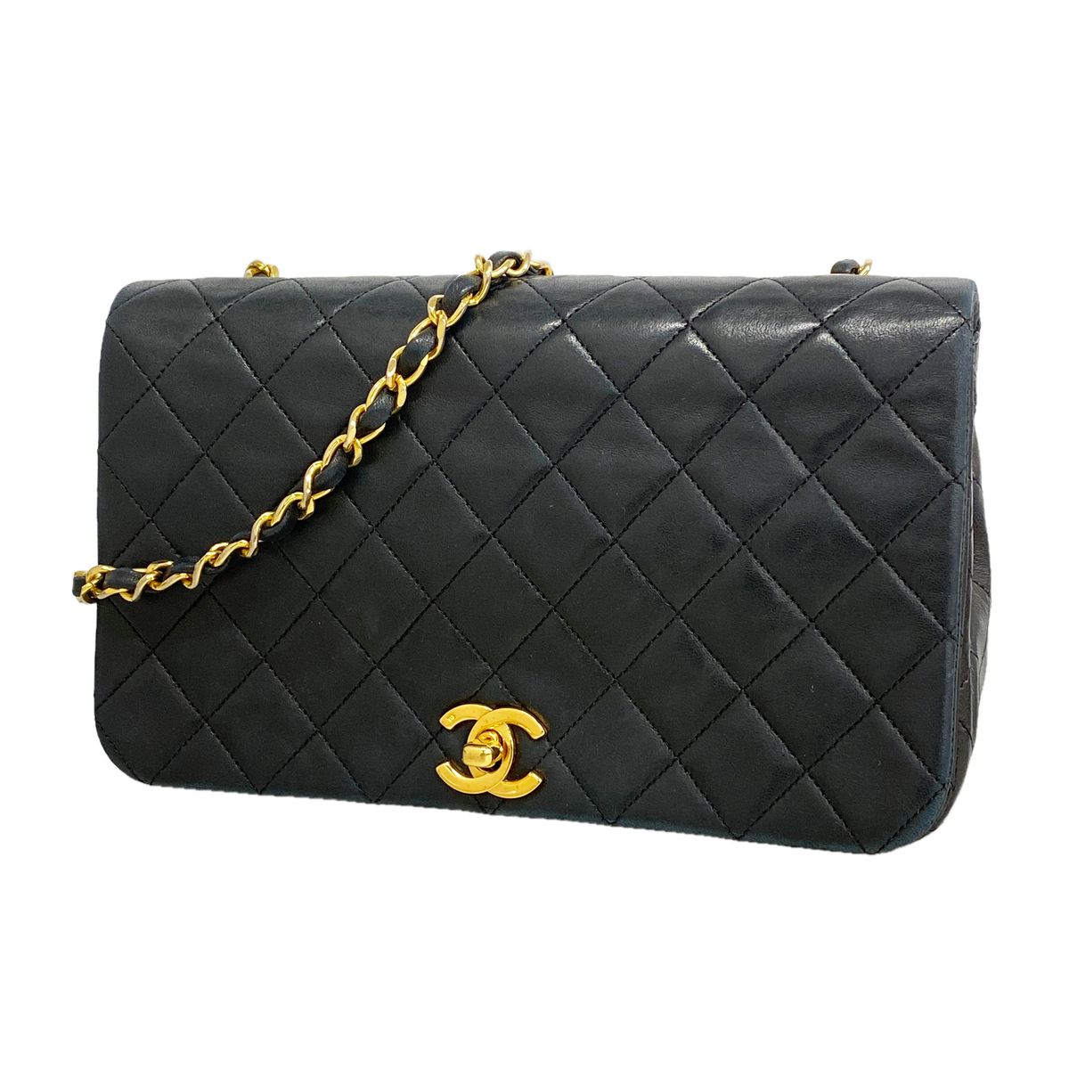 Chanel Shoulder Bag Quilted Lambskin Black Gold