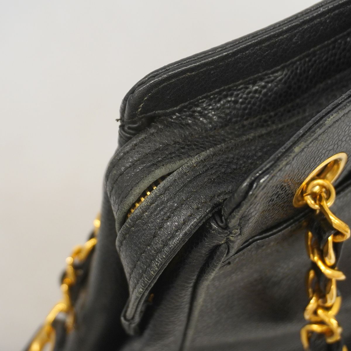 Chanel Chain Tote Bag Triple Coco Caviar Leather Black Gold — view 8