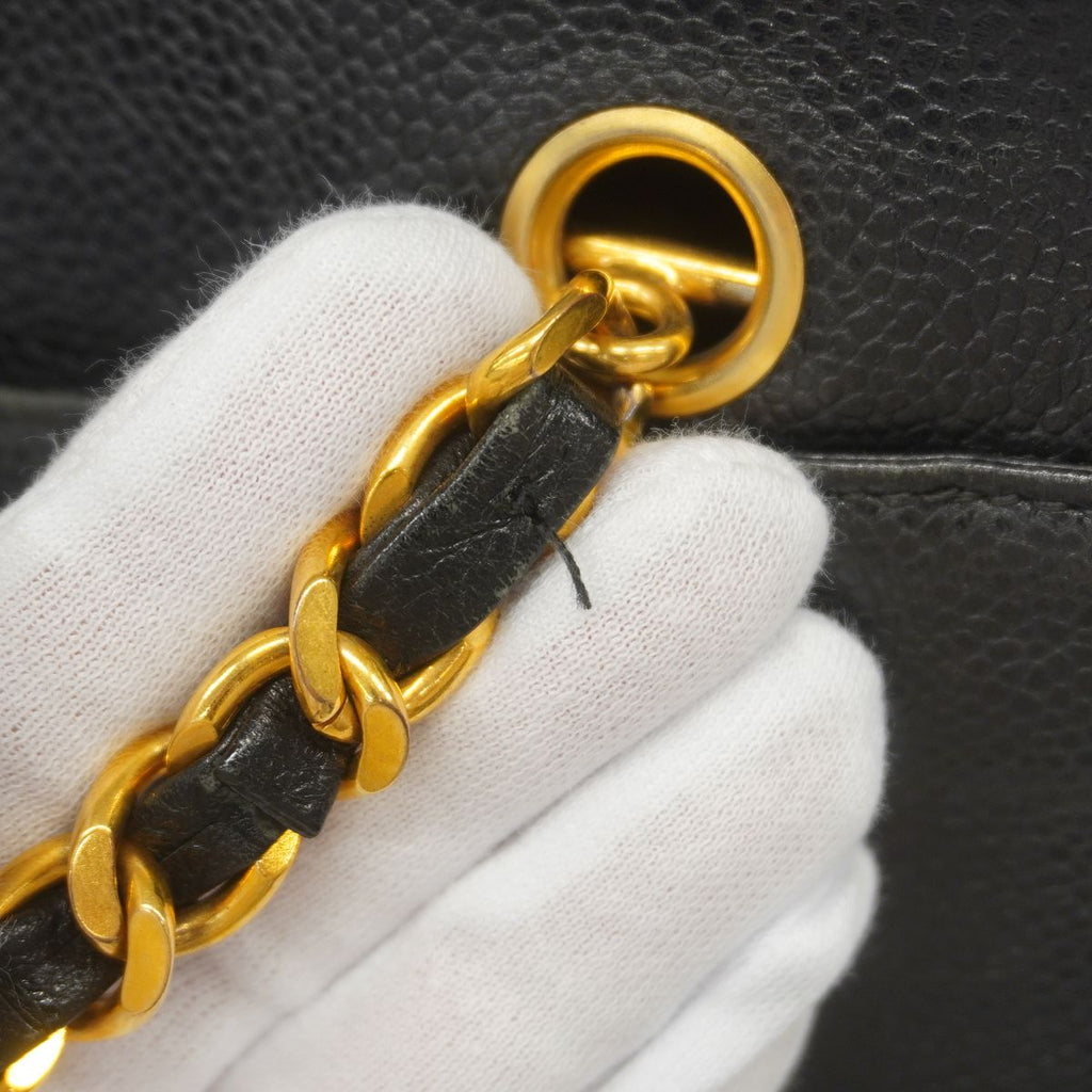 Chanel Chain Tote Bag Triple Coco Caviar Leather Black Gold — view 7