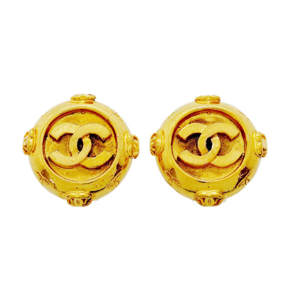 Chanel Earrings Vintage CC Logo Round Circle Gold Plated