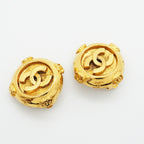 Chanel Earrings Vintage CC Logo Round Circle Gold Plated — view 2