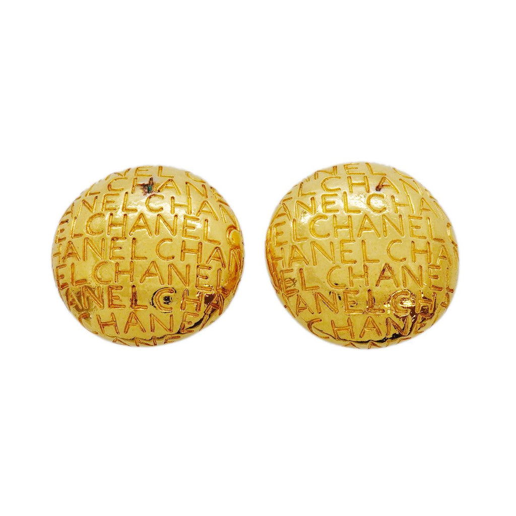 Chanel Earrings Vintage Logo Round Circle Gold Plated