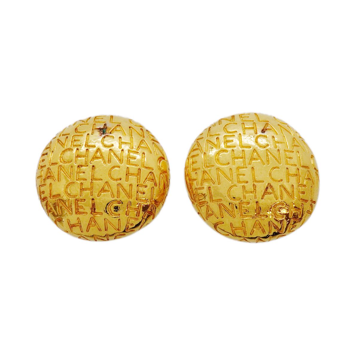 Chanel Earrings Vintage Logo Round Circle Gold Plated