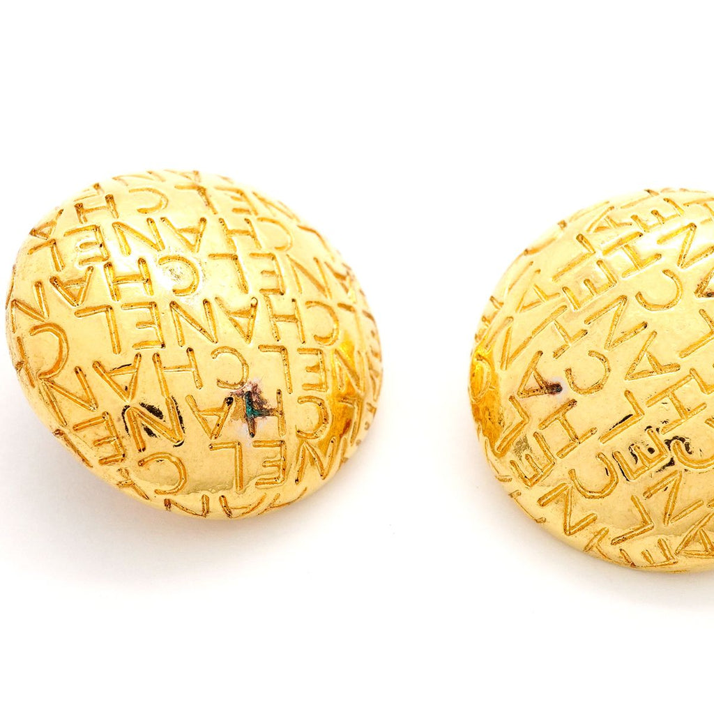 Chanel Earrings Vintage Logo Round Circle Gold Plated — view 6
