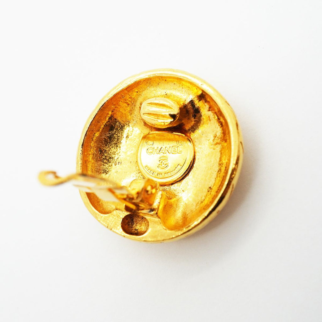 Chanel Earrings Vintage Logo Round Circle Gold Plated — view 4