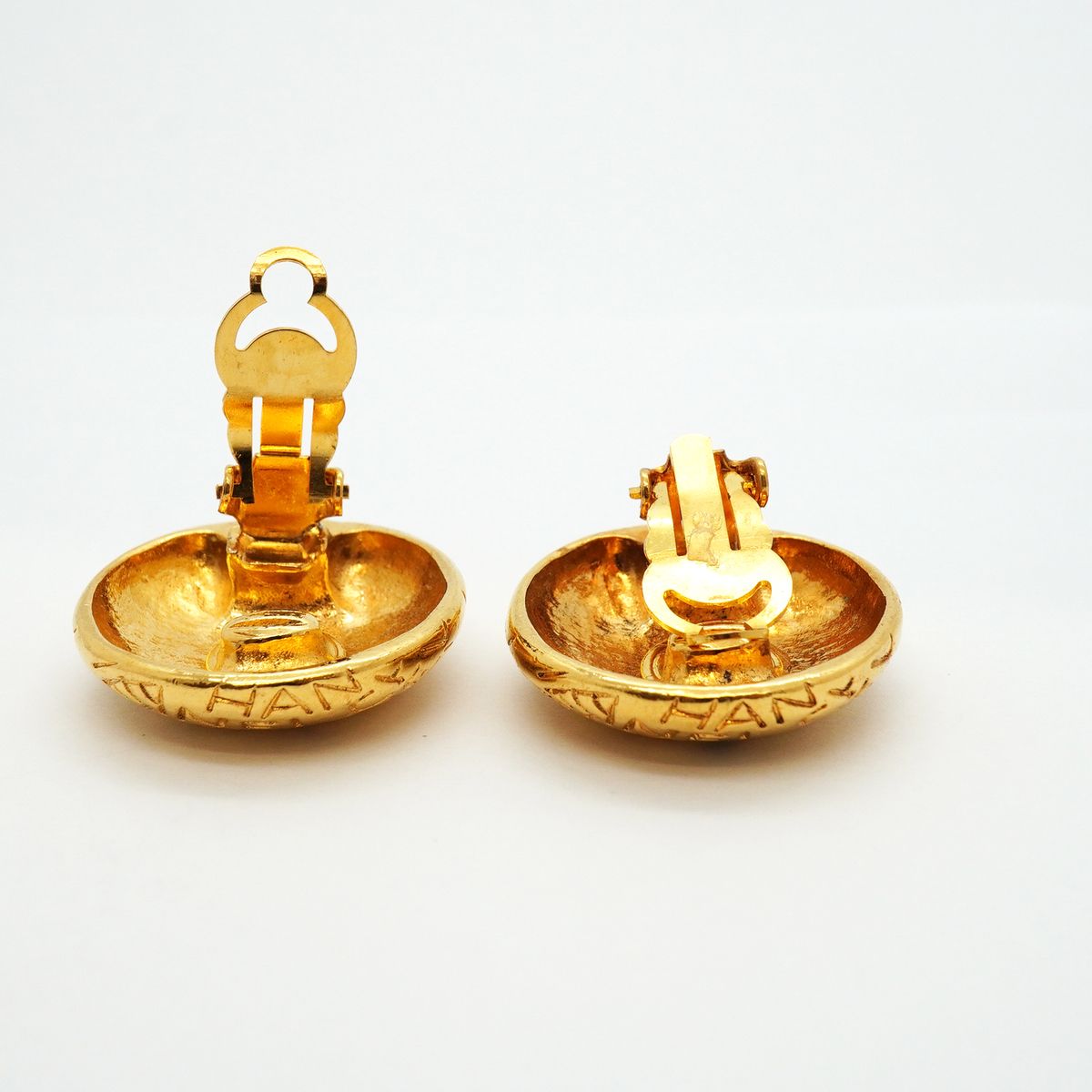 Chanel Earrings Vintage Logo Round Circle Gold Plated — view 3