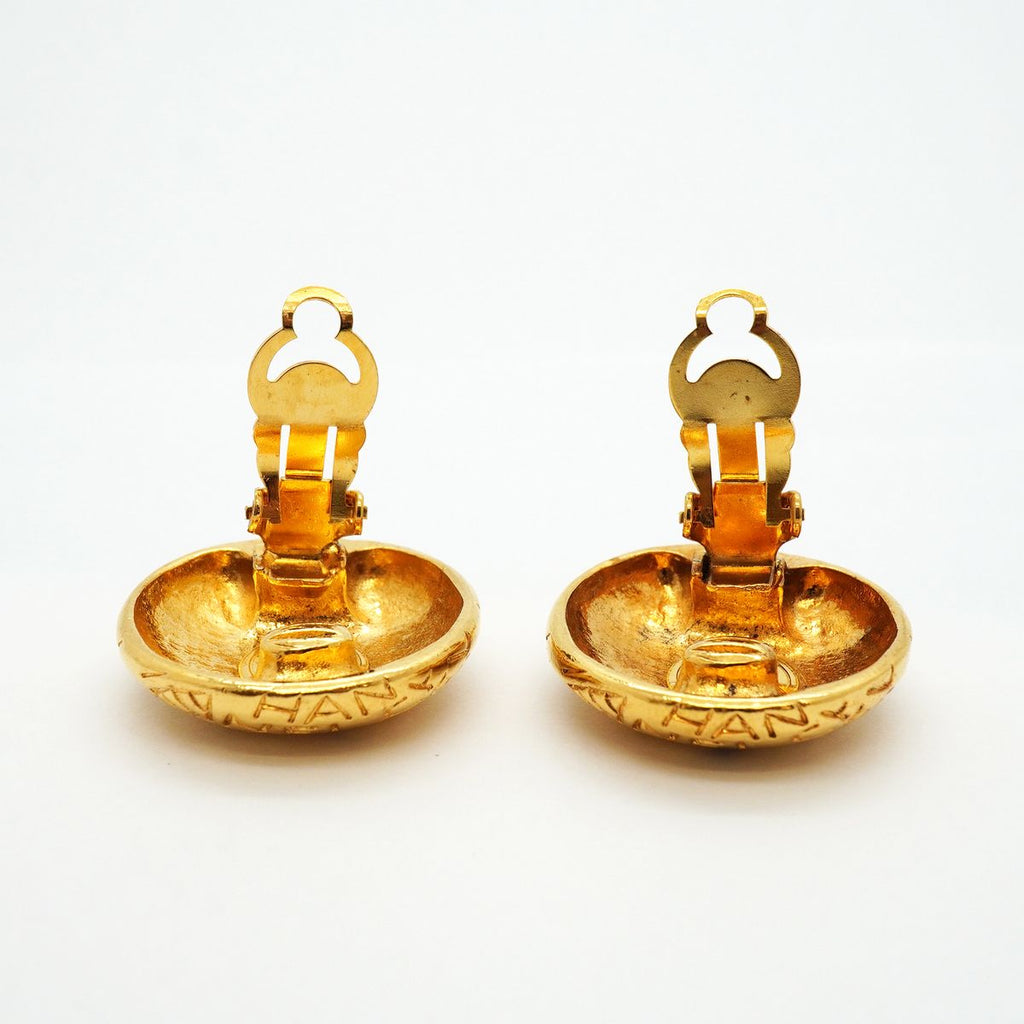 Chanel Earrings Vintage Logo Round Circle Gold Plated — view 7