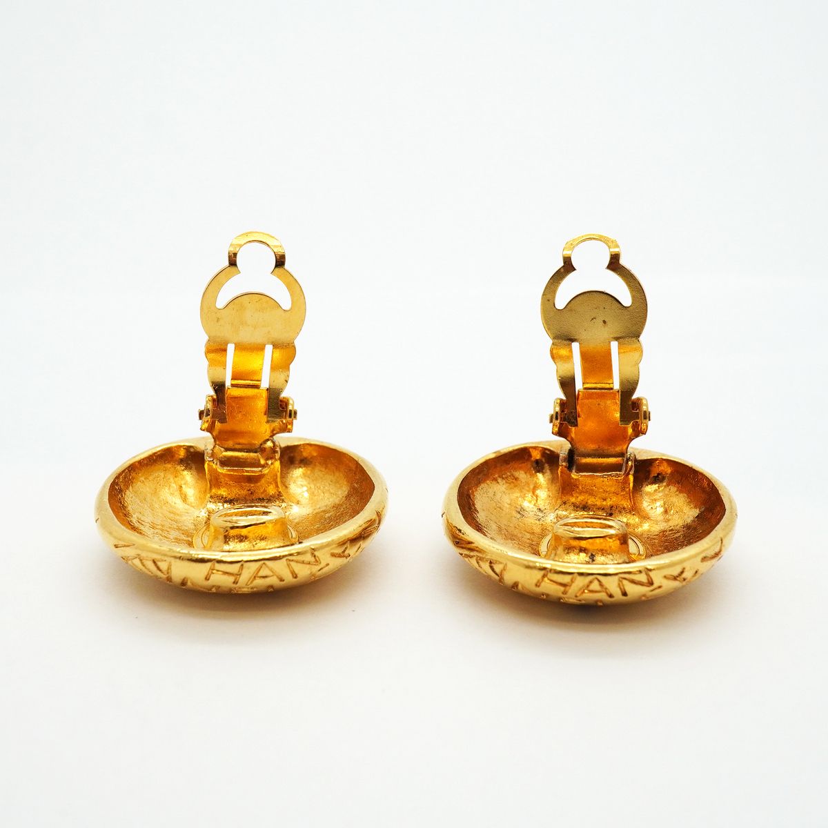 Chanel Earrings Vintage Logo Round Circle Gold Plated — view 7