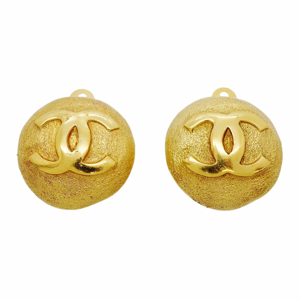 Chanel Earrings Vintage CC Logo Round Circle Gold Plated