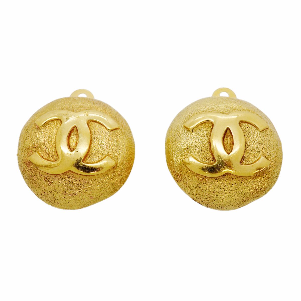 Chanel Earrings Vintage CC Logo Round Circle Gold Plated