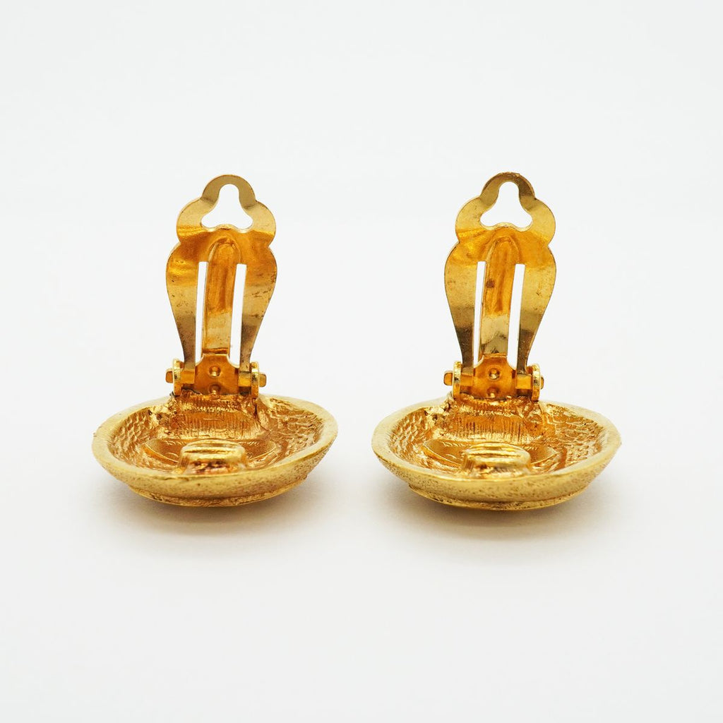 Chanel Earrings Vintage CC Logo Round Circle Gold Plated — view 6