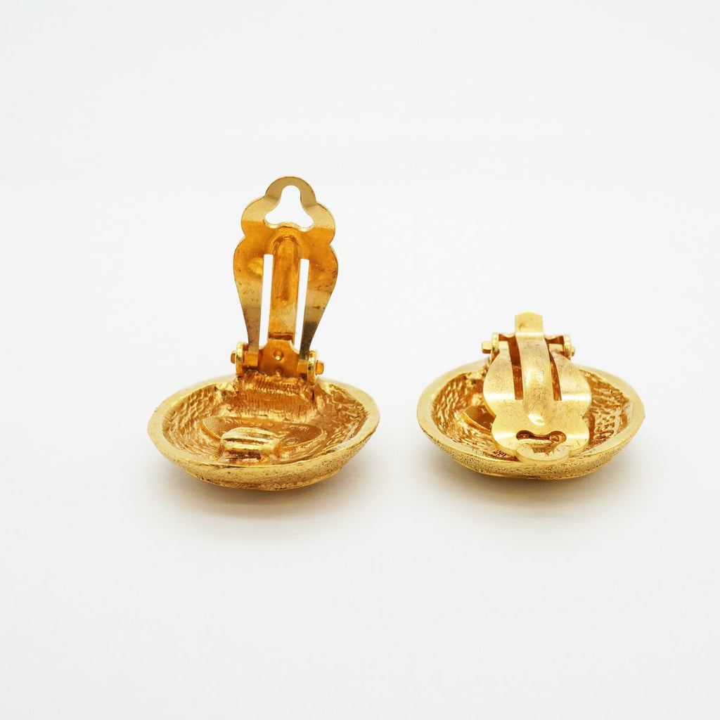 Chanel Earrings Vintage CC Logo Round Circle Gold Plated — view 3