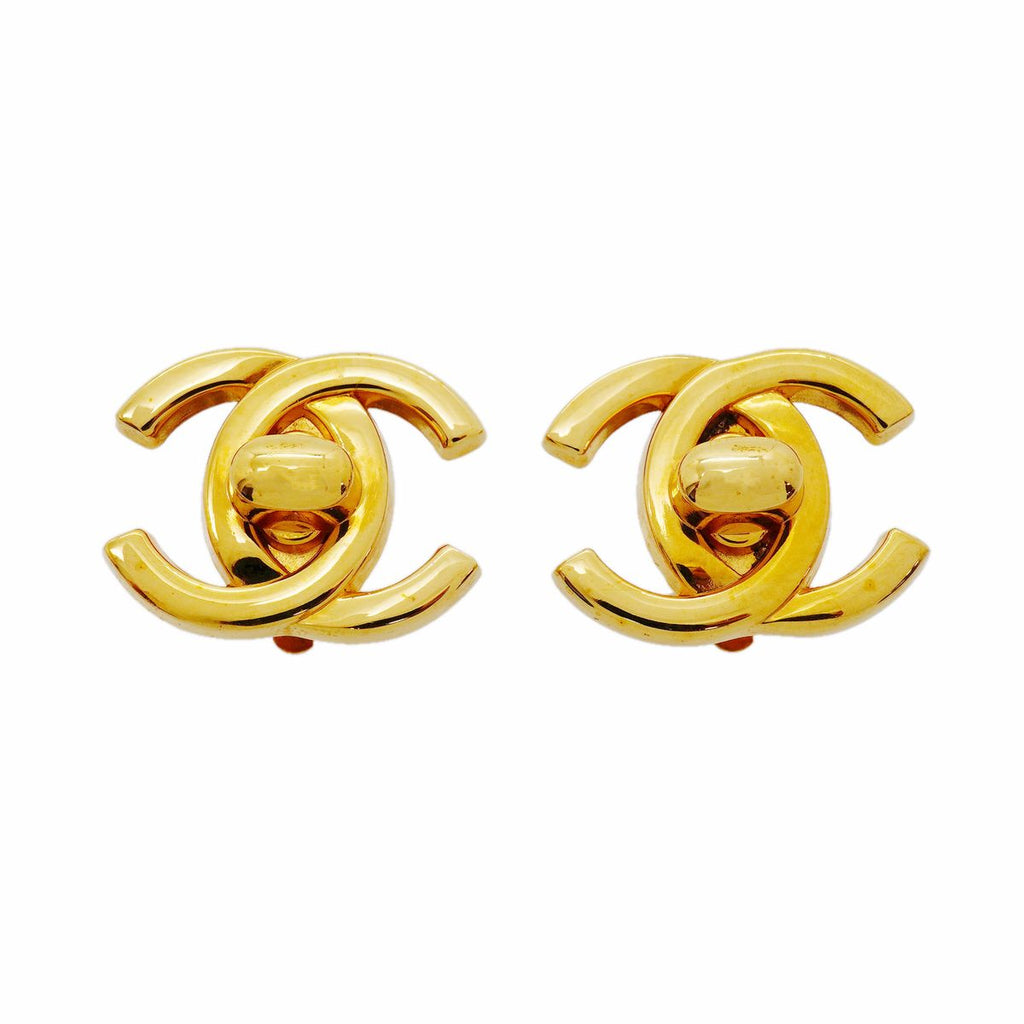 Chanel Earrings Vintage CC Logo Turnlock Gold Plated