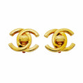 Chanel Earrings Vintage CC Logo Turnlock Gold Plated