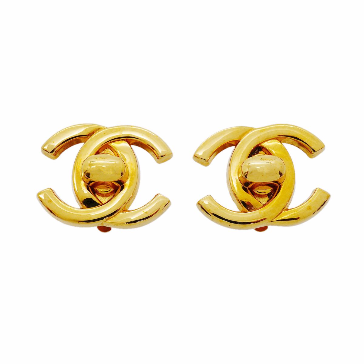 Chanel Earrings Vintage CC Logo Turnlock Gold Plated