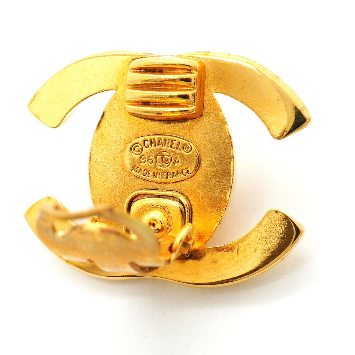 Chanel Earrings Vintage CC Logo Turnlock Gold Plated — view 4