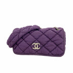 Chanel Shoulder Bag Bubble Quilt Nylon Purple Silver