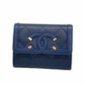 Chanel Card Case Filigree Caviar Leather Navy Gold
