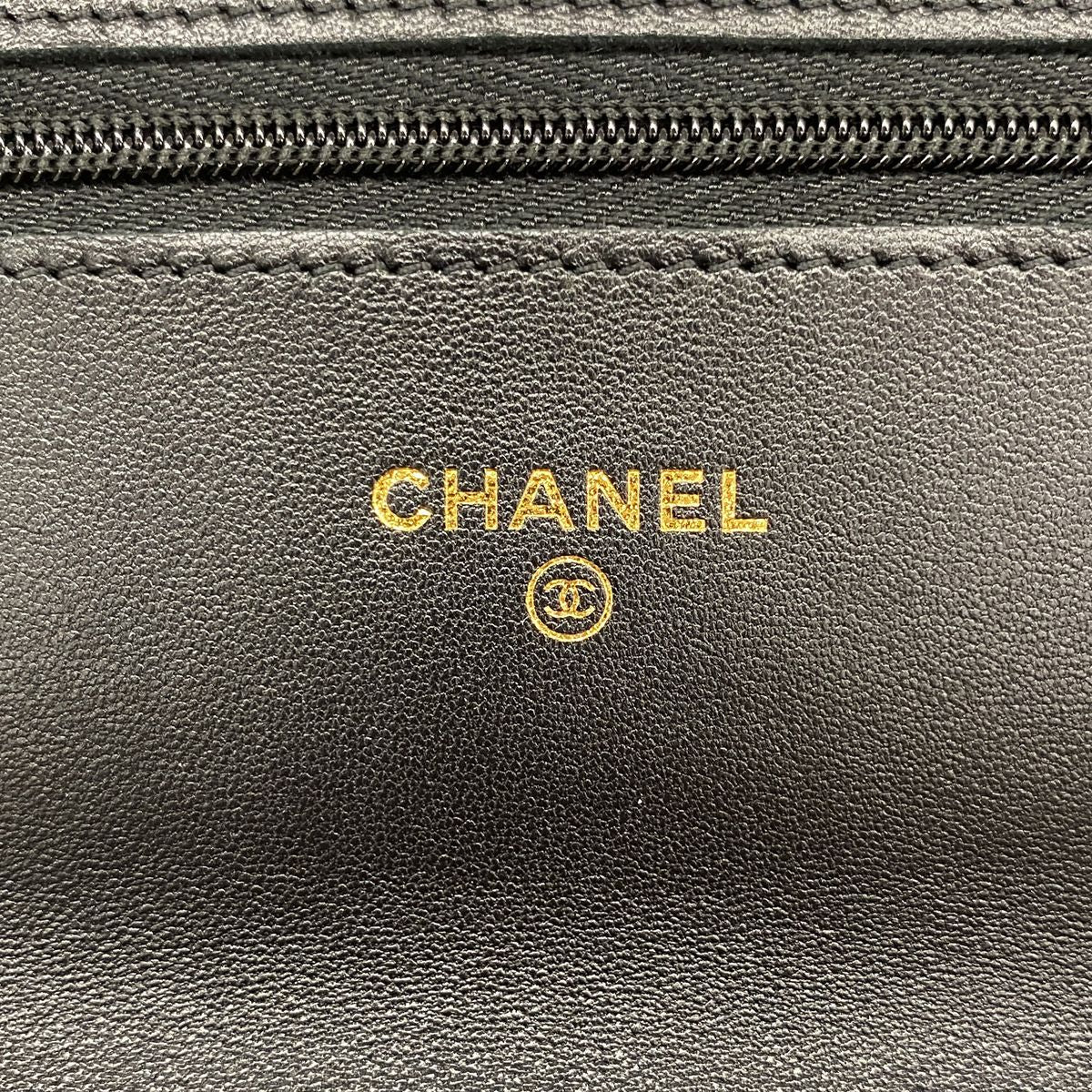 Chanel Wallet on Chain Quilted Lambskin Black Gold Shoulder Bag — view 5