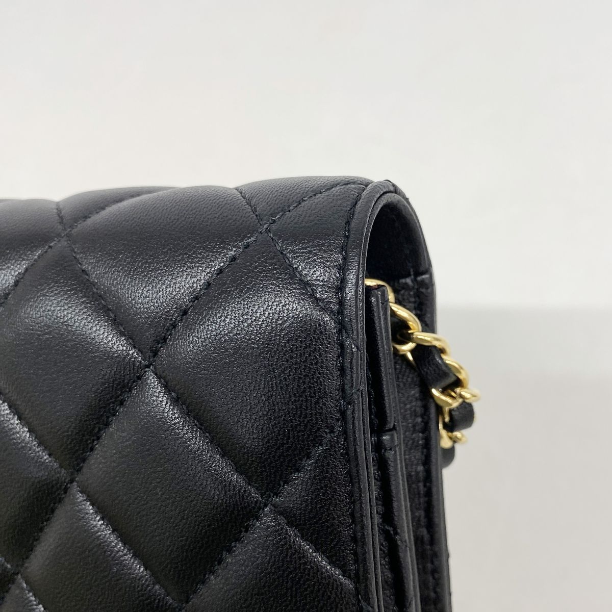 Chanel Wallet on Chain Quilted Lambskin Black Gold Shoulder Bag — view 7