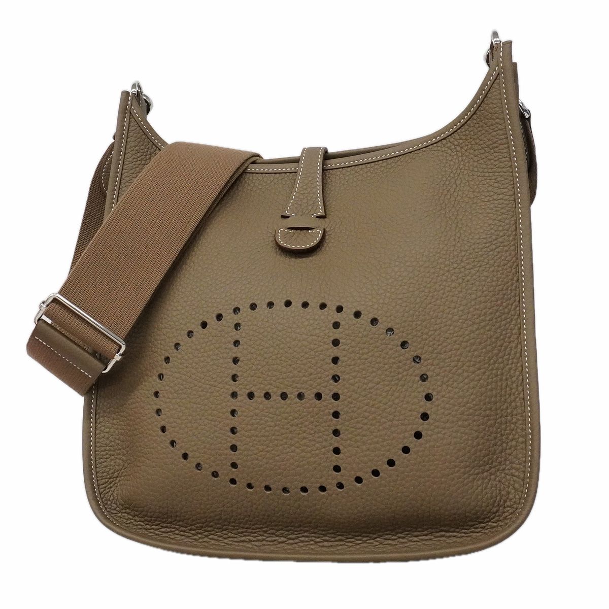 Hermes Shoulder Bag Evelyne Taurillon Clemence Etoupe Silver