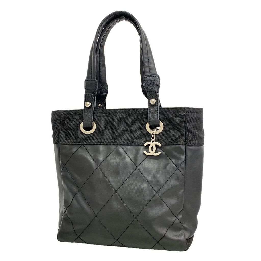 Chanel Tote Bag Paris Biarritz Canvas Black Silver