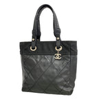Chanel Tote Bag Paris Biarritz Canvas Black Silver